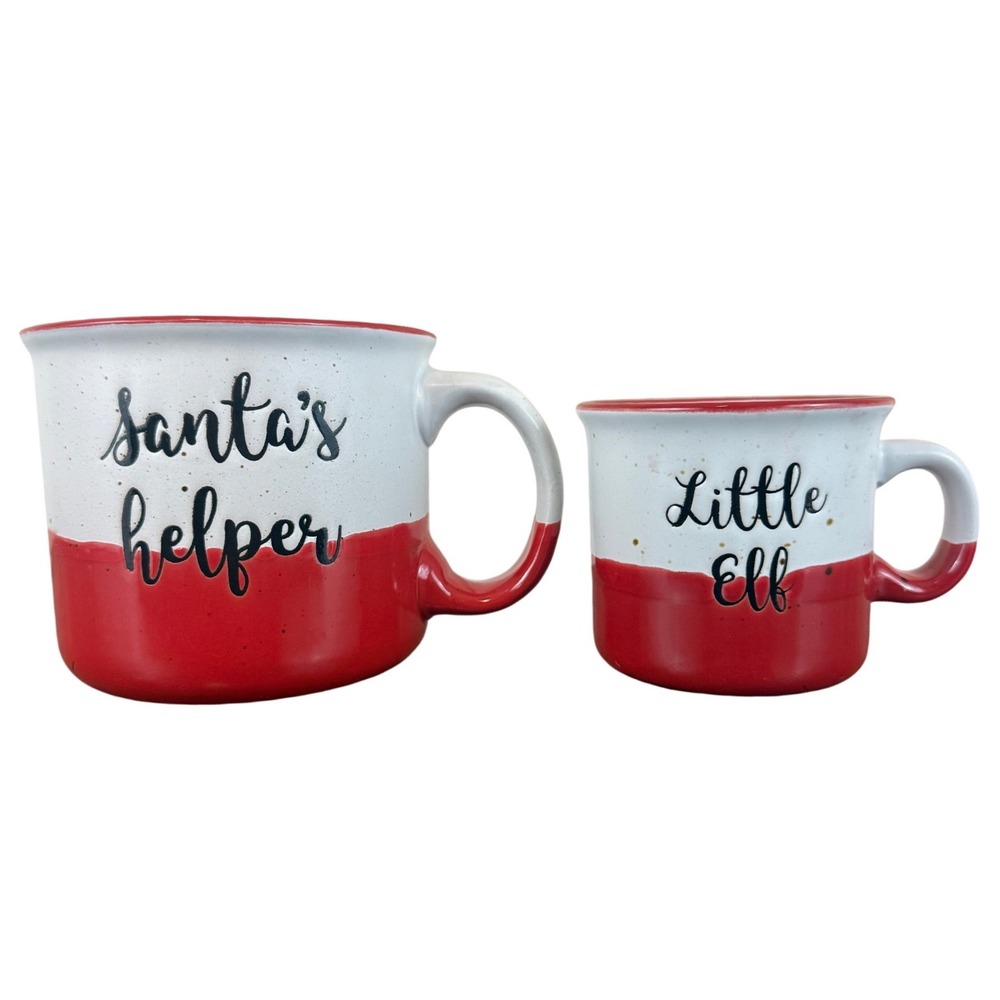 Peppermint & Pine PAIR-2 Santa's Helper Little Elf Holiday‎ Mugs Adult Child Set
